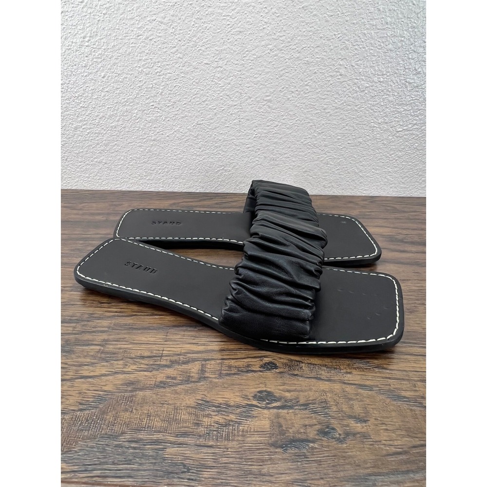 Staud Nina Sandals Womens 6 EU 36 Flat Rouched Slide Black Soft Leather